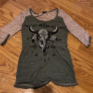 Buckle crochet half length sleeve, longhorn top